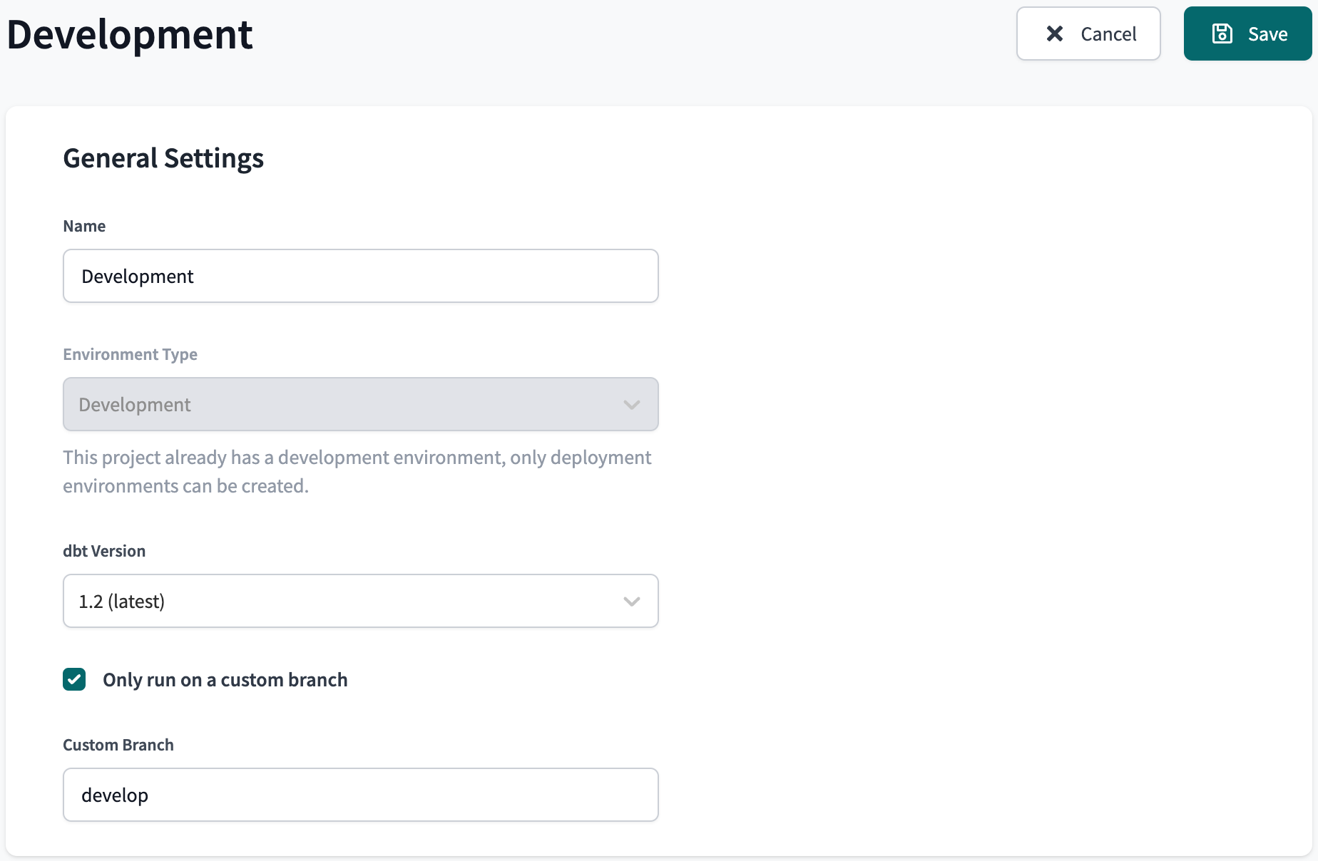 A demonstration of configuring a custom branch for an environment